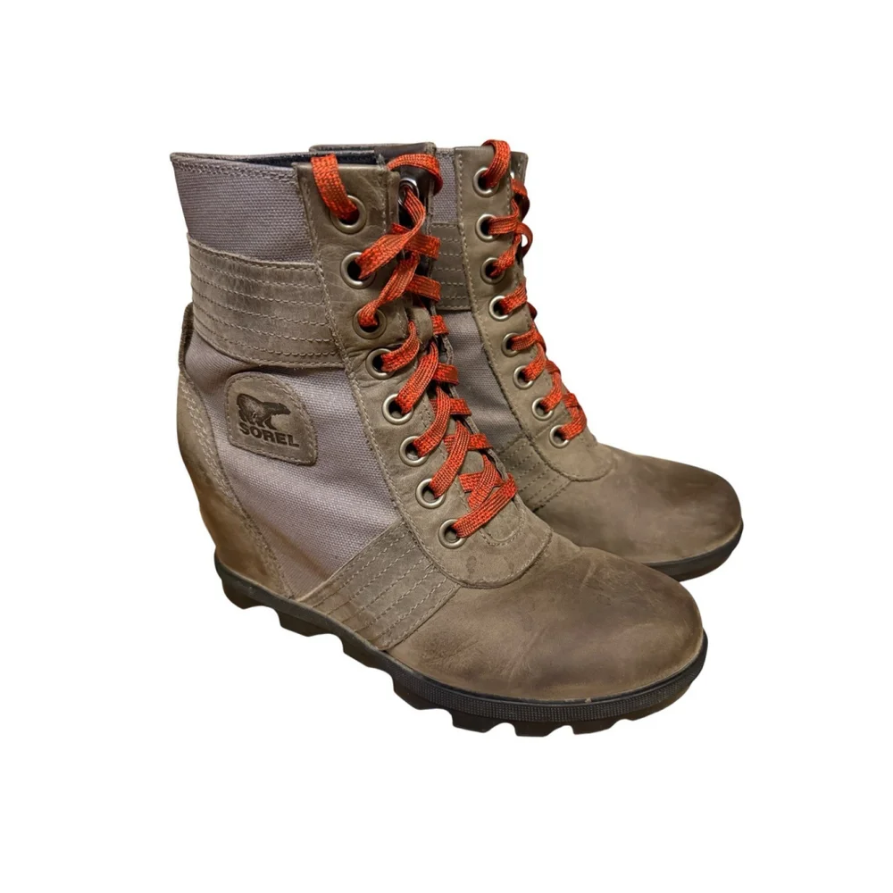 Sorel‎ Boot Women’s Size 8.5 Leather Lexie Lace Up Wedge Waterproof Quarry Grey